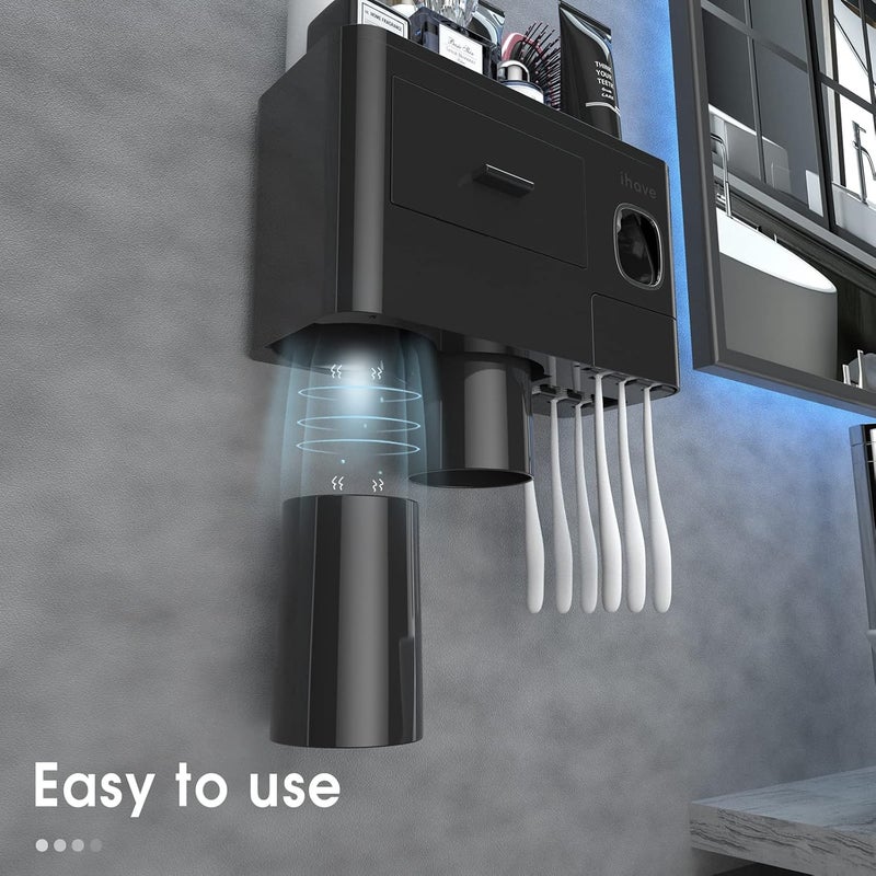 iHave حاملات فرشاة الأسنان للحمامات، حامل فرشاة الأسنان مع موزع معجون الأسنان - صينية بسعة كبيرة، درج تجميلي - حامل فرشاة الأسنان وإكسسوارات الحمام - Image 3